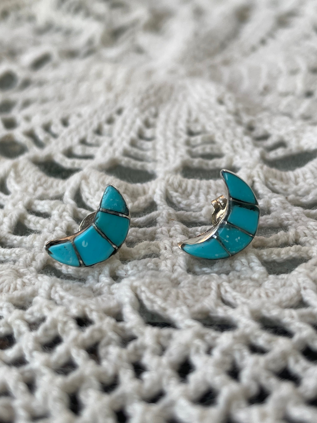 Moon Shaped Turquoise Stud Earrings
